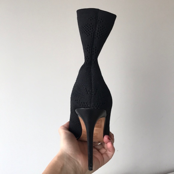 Black Knitted Sock High Heeled Boots - Picture 4 of 5